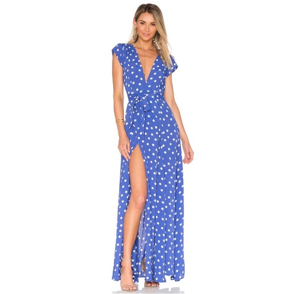Tularosa Dresses & Skirts - Tularosa Sid Wrap Maxi Dress Robin Dot Blue White Tie Revolve Medium